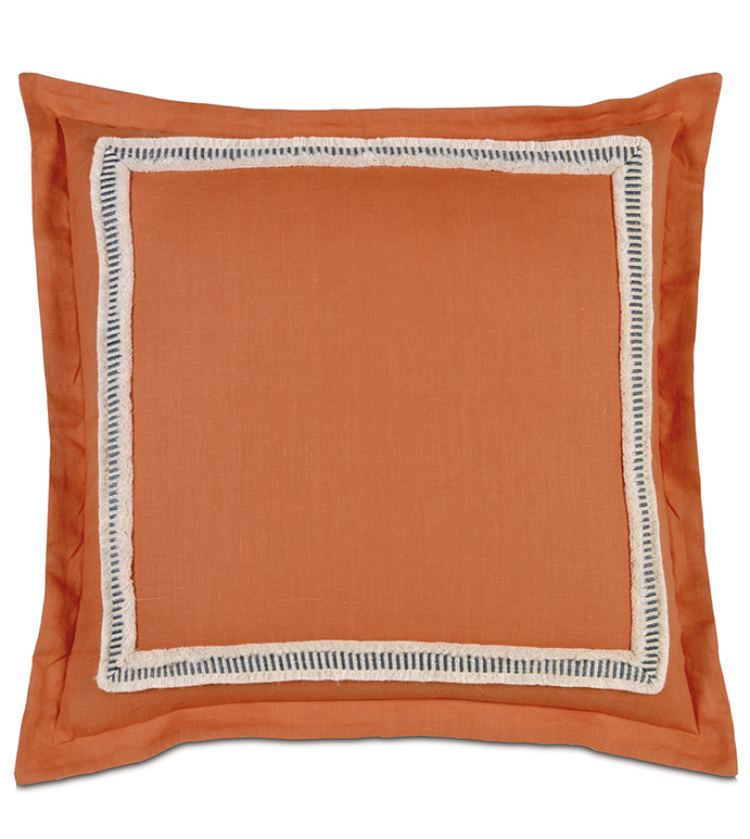 Breeze Tangerine Euro Sham - EURO SHAM,PILLOW,SQUARE,TANGERINE,ORANGE,WHITE,BLACK,PATTERNED,CONTEMPORARY,BEDDING,DECORATIVE PILLOW,SELF FLANGE,BEDROOM,MITERED TRIM FACE,FRINGE,STRIPED,AZTEC,BEACH HOUSE