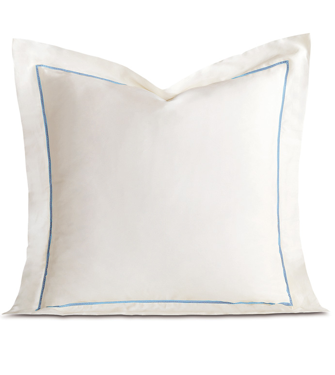 Linea Velvet Ribbon Euro Sham In Ivory & Azure - ,