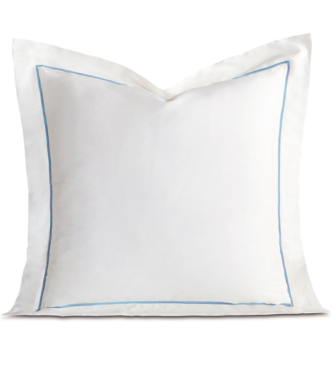 Linea Velvet Ribbon Euro Sham In White & Azure - ,