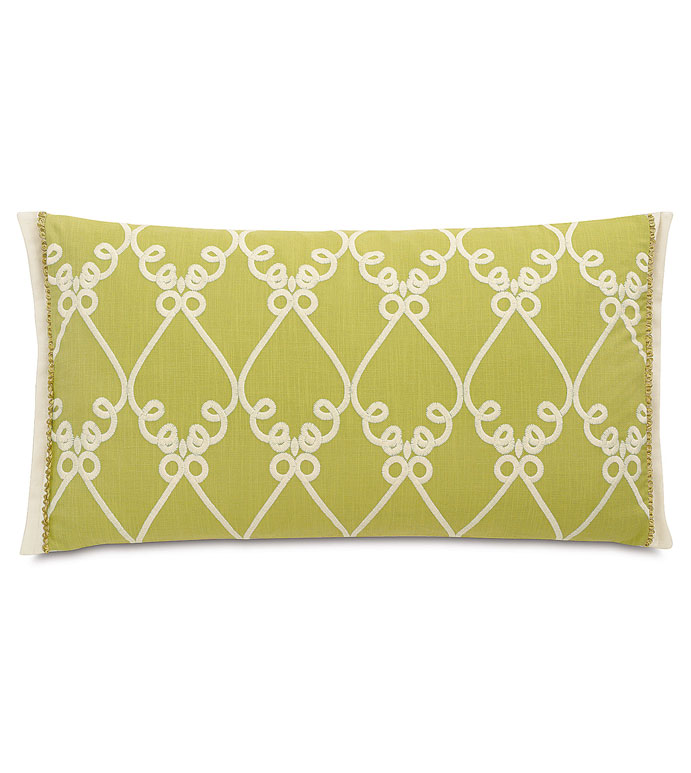 Etta Lime King Sham - GREEN AND WHITE KING SHAM,GREEN AND WHITE PILLOW,LIME GREEN KING SHAM,GREEN AND WHITE,CHARTREUSE,EMBROIDERED WHITE KING SHAM,BRIGHT FEMININE PILLOW,CONTEMPORARY,ECLECTIC,