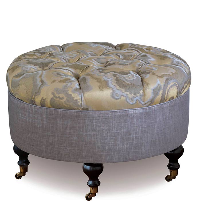 Amal Round Ottoman Eastern Accents Amal Round Ottoman Silver Taupe Grey Welt Pattern Design