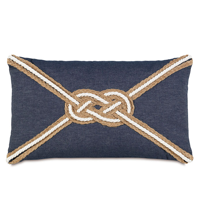 Strauss Denim With Knot - PILLOW,NAUTICAL PILLOW,TOSS CUSHION,THROW PILLOW,SQUARE PILLOW,COASTAL PILLOW,CUSTOMIZABLE PILLOW,DOUBLE SIDED PILLOW,WHIMSICAL PILLOW,HIGH END PILLOW,MARINE PILLOW,KNOT PILLOW