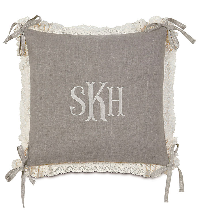 Breeze Linen WITH monogram - PILLOW,LACE PILLOW,THROW PILLOW,TRADTIONAL PILLOW,DECORATIVE PILLOW,HIGH END PILLOW,LINEN PILLOW,CUSTOMIZABLE PILLOW, ACCENT PILLOW,TOSS CUSHION,FRILY PILLOW,RIBBON PILLOW