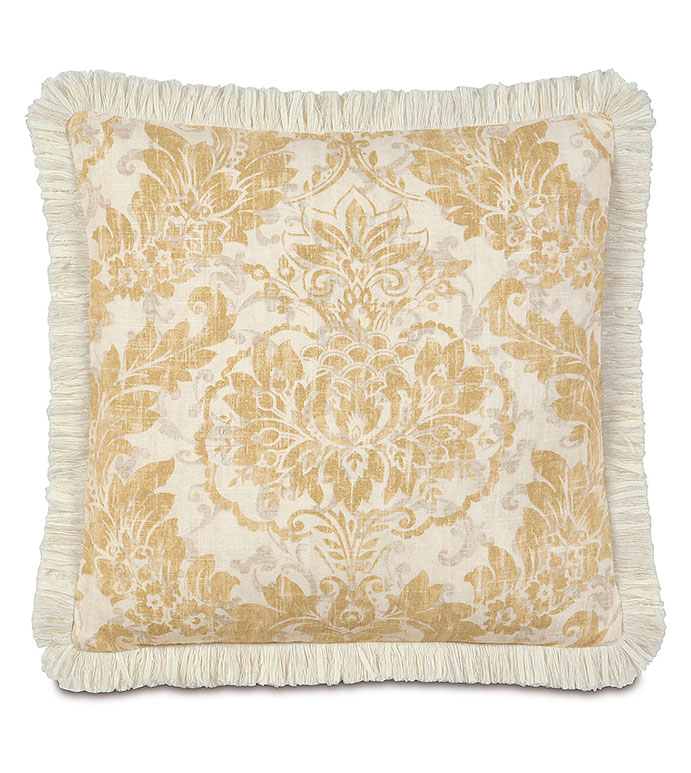Sabelle WITH brush fringe - PILLOW,MEDALLION PILLOW,TOSS CUSHION,THROW PILLOW,SQUARE PILLOW,FEMINE PILLOW,CUSTOMIZABLE PILLOW,DOUBLE SIDED PILLOW,TRADTIONAL PILLOW,ACCENT PILLOW,CLASSIC PILLOW,GOLD PILLOW