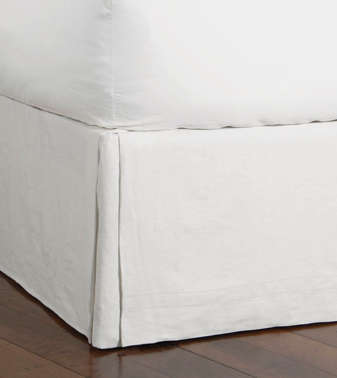 Breeze White Skirt - white linen bedskirt,white bedskirt,solid linen,white linen,pleated bedskirt,corner pleat bedskirt,solid white,neutral,solid,classic,traditional,inverted pleat,solid white bedskirt