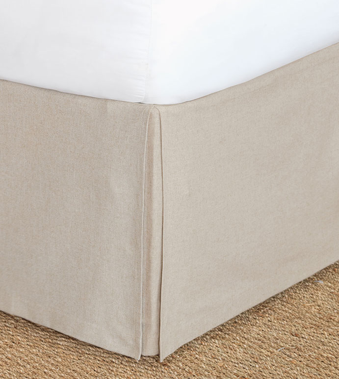 Greer Linen Bed Skirt - tan bed skirt,tan dust ruffle,solid beige bedskirt,solid beige dust ruffle,corner pleated bed skirt,kick pleat bed skirt,tan box pleat bed skirt,solid,neutral,beige,classic,plain