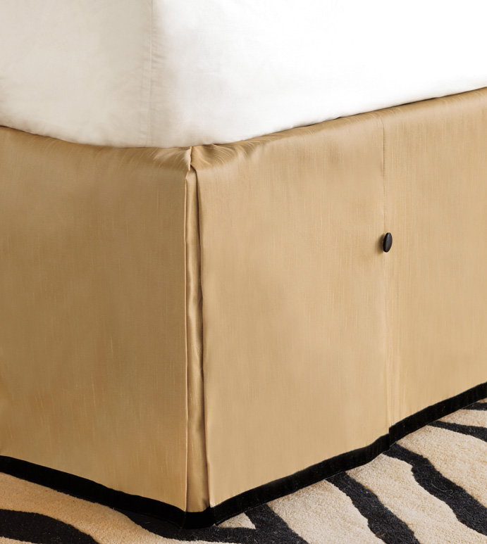 EDRIS GOLD BED SKIRT - bed skirt,queen bed skirt,gold bedskirt,queen dust ruffle,custom bedskirt,boxed bed skirt,contemporary bed skirt,luxury bedding,glam bedding,high end bedding,glitz bed skirt