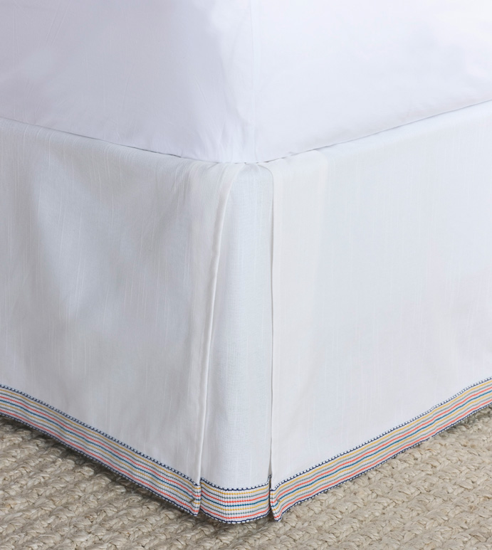 PALOMA PLEATED BED SKIRT IN WHITE - BED SKIRT,BEDDING,LUXURY,LUXURY BEDDING,EASTERN ACCENTS,COLORFUL,PRIMARY,TRIM,TRIM APPLICATION,APPLIQUE,PLEATED,KICK PLEATS,SPLIT CORNERS,COTTON,WHITE,TRADITIONAL,CLASSIC,GIRLS,KID