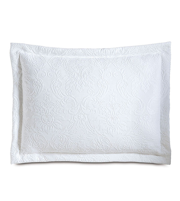 Sandrine White Standard Sham - pillow,matelasse pillow,white pillow,throw pillow,standard sham,traditional pillow,decorative pillow,standard sham pillow,toss cushion,customizable pillow,tone on tone pillow